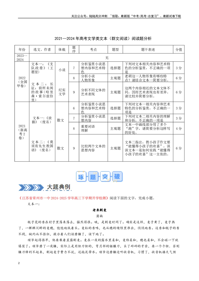 《大题04文学类文本群阅读（现代文阅读Ⅱ）（教师版）_专项复习_2025年_2025年高考语文大题突破+限时集训（新高考通用）》第2页预览