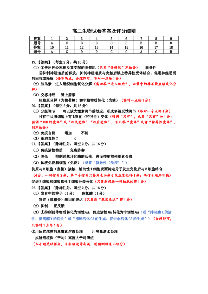 《高二生物试卷答案及评分细则_20272025-2026学年高二上学期《月考+阶段检测类试卷合集》全国多省全科（100套）_251226湖北省重点高中智学联盟2025-2026学年高二上学期12月月考（全）》第1页预览