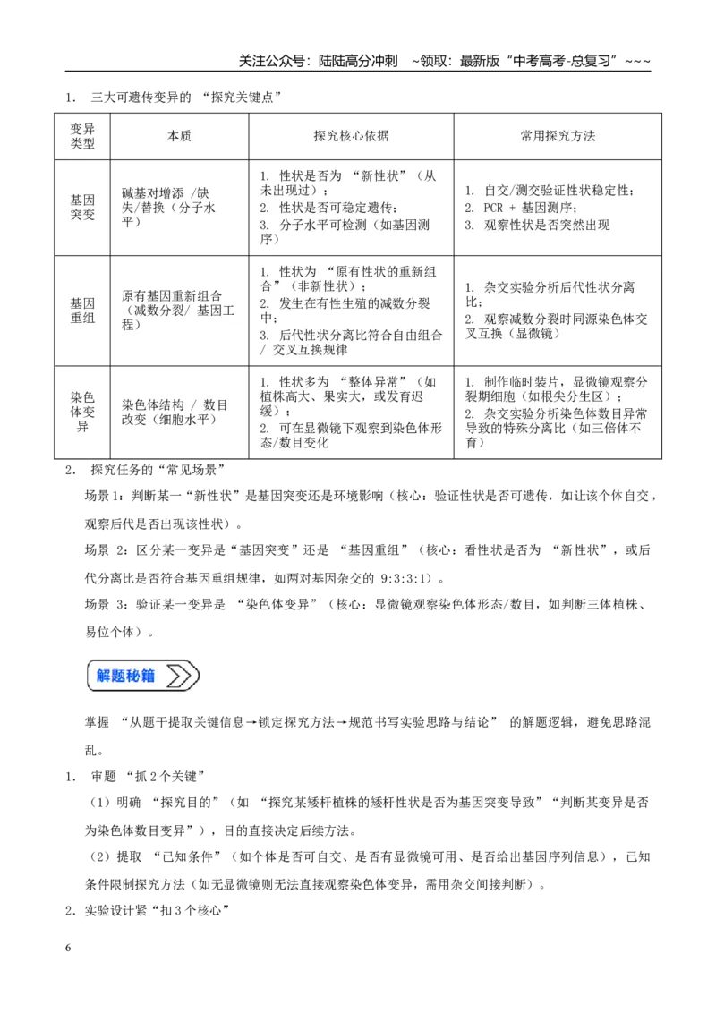 《培优专题11生物变异实验探究（高效培优讲义）（学生版）_06-生物-高考总复习_一轮复习_2026年-生物高考一轮复习_2026年高考生物一轮复习讲义+练习+课件（新教材新高考）-G55_2026版》第6页预览