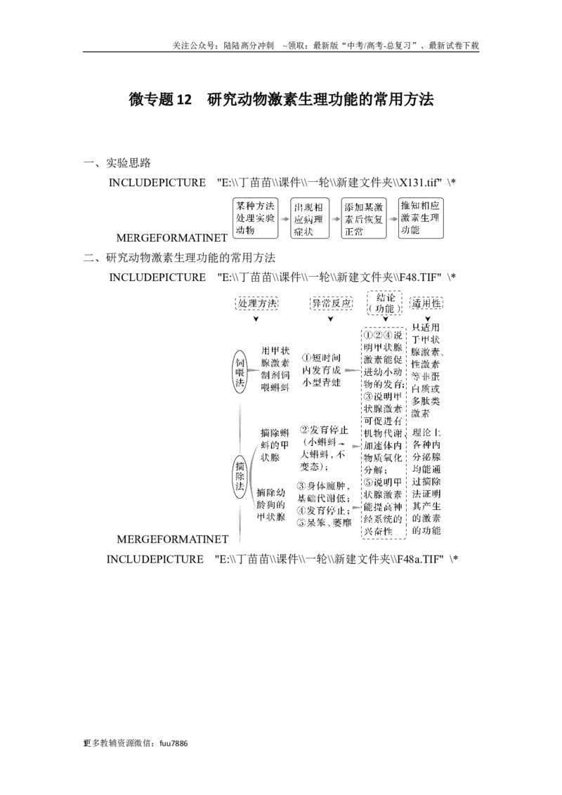 《微专题12研究动物激素生理功能的常用方法_06-生物-高考总复习_一轮复习_2024年_2024高考生物大一轮复习课件讲义新人教版知识总结_2024年高考生物一轮复习讲义（新人教版）_选择性必修1》第1页预览