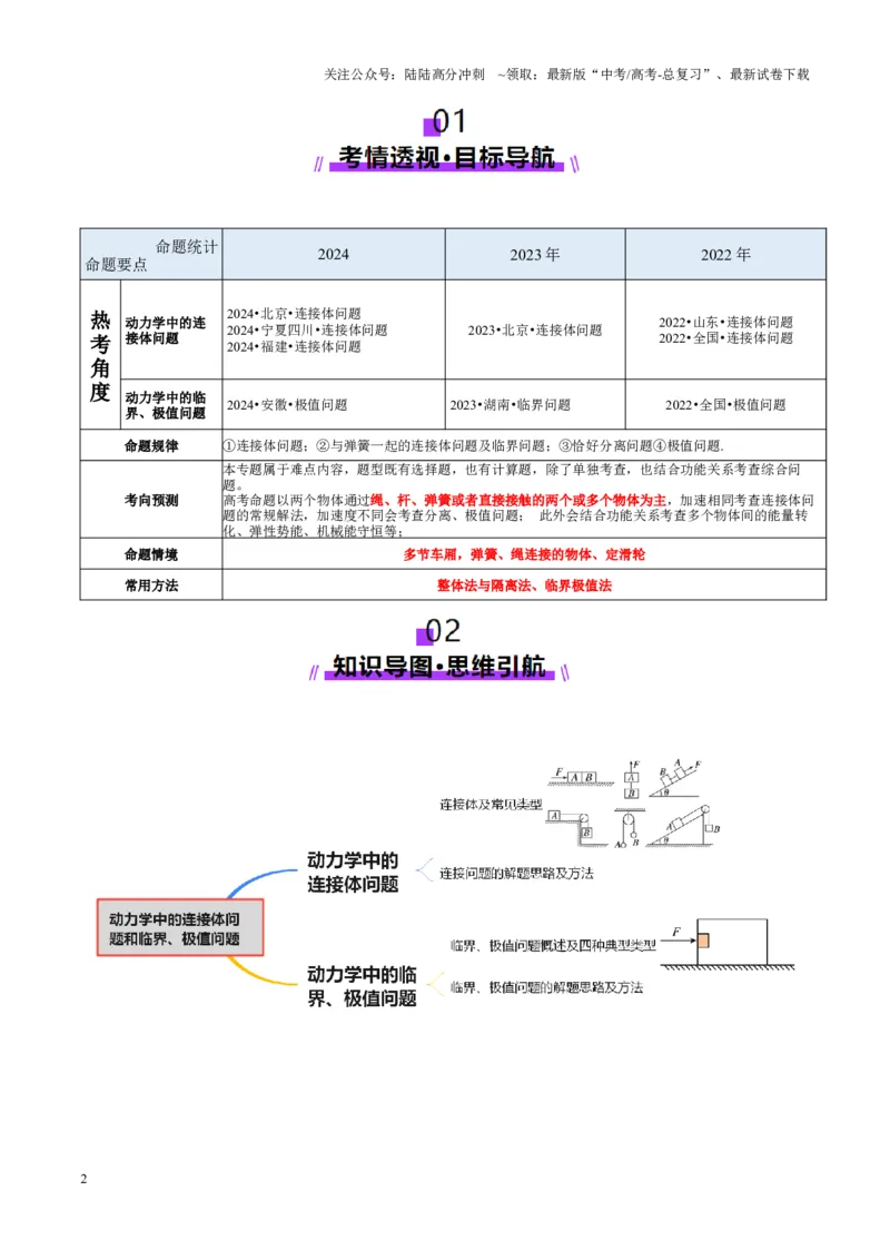 《微专题一动力学中的连接体问题和临界、极值问题（讲义）（学生版）_04-物理-高考总复习_二轮复习_2025年_2025年高考物理二轮复习课件+讲义+练习（新高考通用）》第2页预览