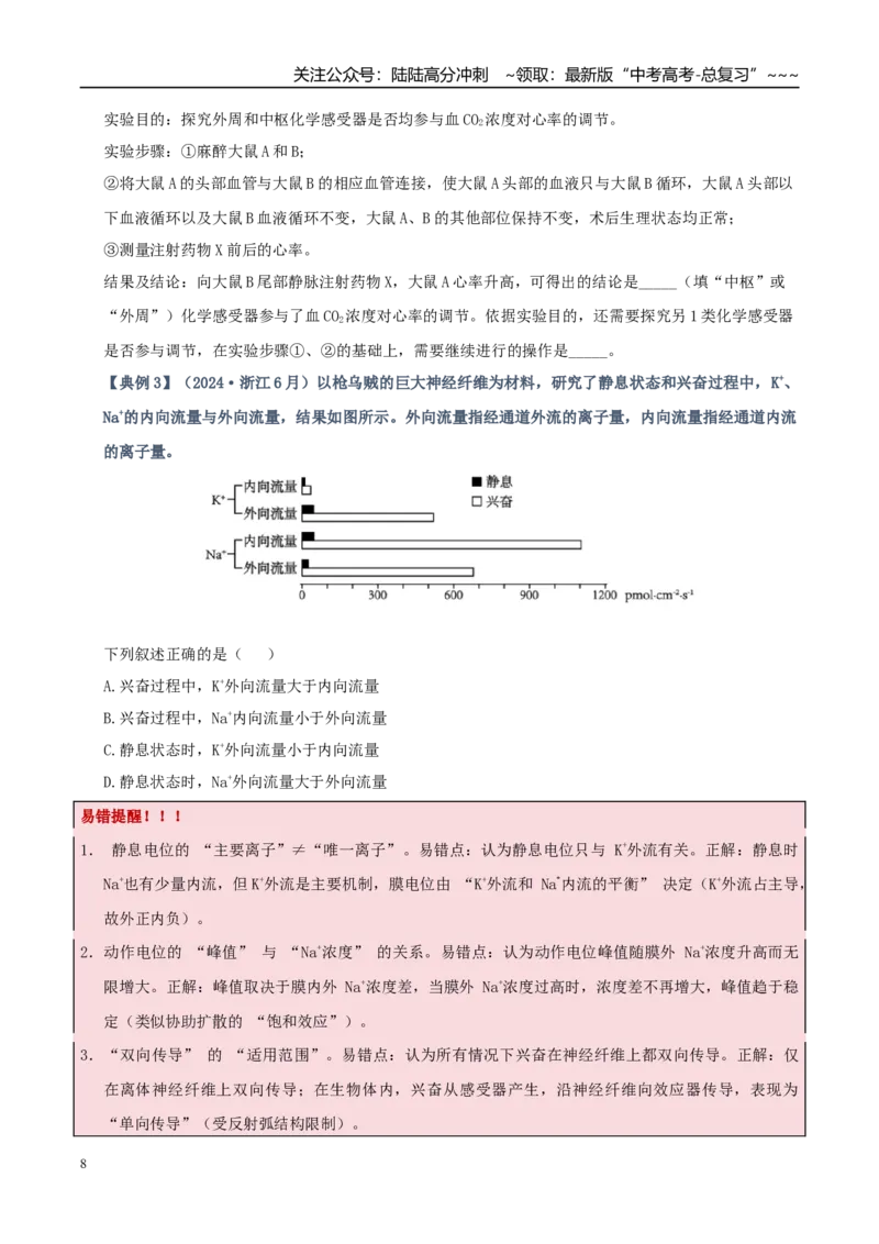 《培优专题14兴奋的传导和传递（高效培优讲义）（学生版）_06-生物-高考总复习_一轮复习_2026年-生物高考一轮复习_2026年高考生物一轮复习讲义+练习+课件（新教材新高考）-G55_2026版》第8页预览