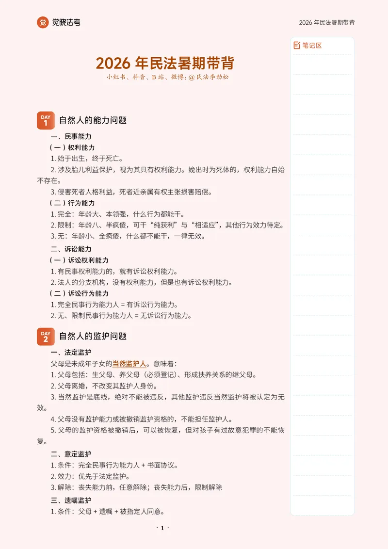 《觉晓法考暑期带背讲义卷二总动员_2026法考客观_觉-X_08卷二总动员暑期带背_讲义》第2页预览