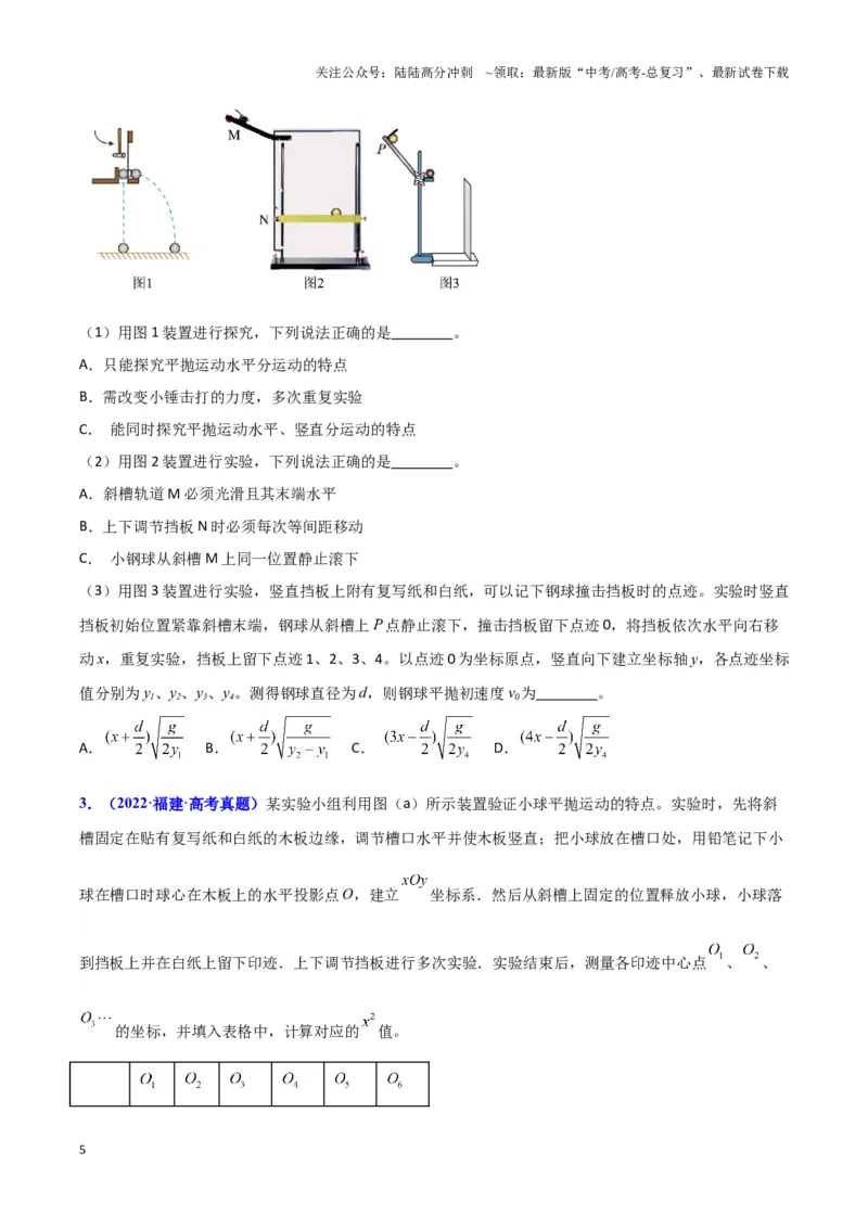《实验5：探究平抛运动的特点（原卷版）_04-物理-高考总复习_专项复习_2024年_2024年高考物理必考实验题讲解练习重难点题型归纳_资料》第5页预览