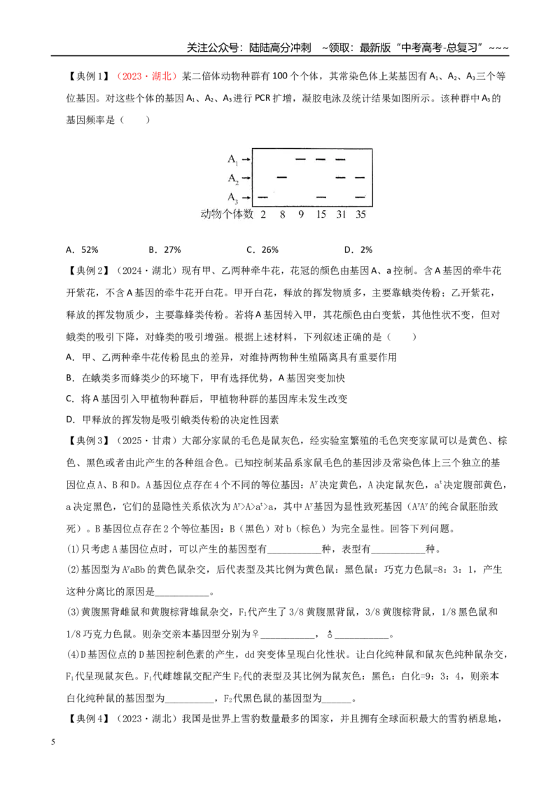 《培优专题12基因频率和基因型频率（高效培优讲义）（学生版）_06-生物-高考总复习_一轮复习_2026年-生物高考一轮复习_2026年高考生物一轮复习讲义+练习+课件（新教材新高考）-G55_2026版》第5页预览