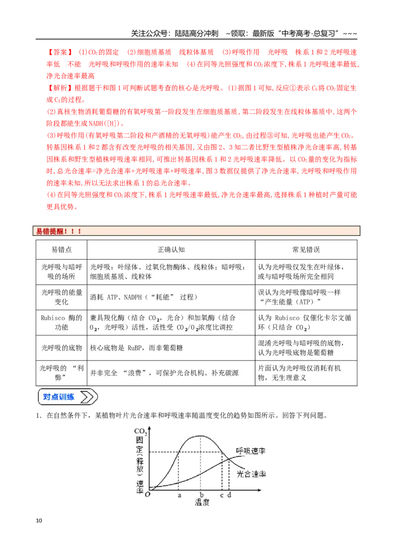《培优专题02光呼吸、光系统及电子传递链、光系统与光抑制（高效培优讲义）（全国通用）（教师版）_06-生物-高考总复习_一轮复习_2026年-生物高考一轮复习_2026版_一轮培优提升》第10页预览