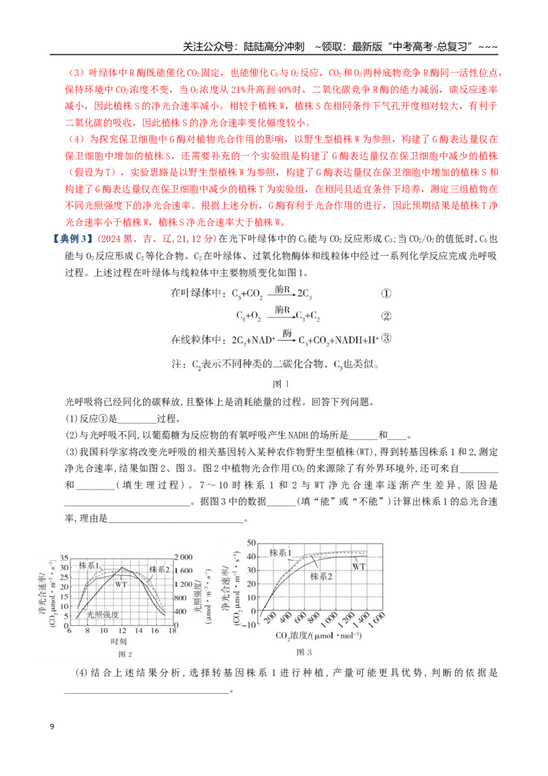 《培优专题02光呼吸、光系统及电子传递链、光系统与光抑制（高效培优讲义）（全国通用）（教师版）_06-生物-高考总复习_一轮复习_2026年-生物高考一轮复习_2026版_一轮培优提升》第9页预览