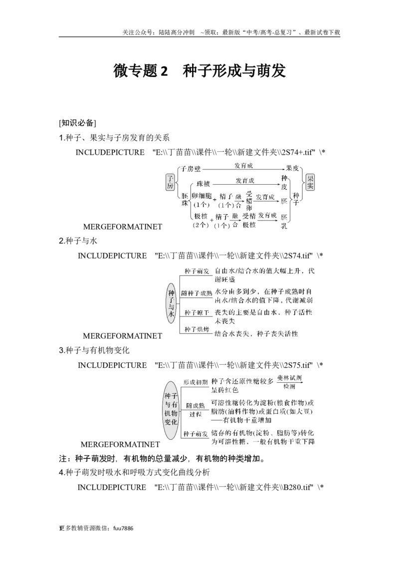 《微专题2种子形成与萌发_06-生物-高考总复习_一轮复习_2024年_2024高考生物大一轮复习课件讲义新人教版知识总结_2024年高考生物一轮复习讲义（新人教版）_另赠1套Word版题库_必修1》第1页预览