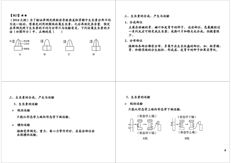 《植物激素调节-生长素的合成与运输（一轮下）-a3a1e217eb2a_学而思高三全套_高三录播课程各种版本_高三一轮二轮_29709-56高考生物一轮总复习（必修+选修1、3）》第4页预览