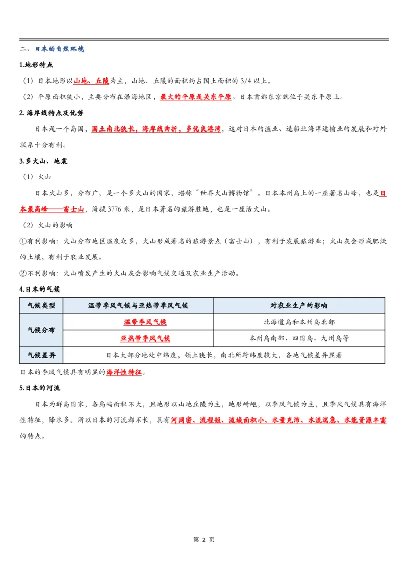 《《日本》知识总结-3f73f0275673_学而思初中1年级_2024春下初一_初一地理培训班（春下·全国版·A+）_2.“一衣带水”—日本》第2页预览