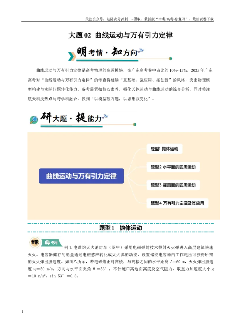 《大题02曲线运动与万有引力定律（学生版）_04-物理-高考总复习_专项复习_2025年_2025年高考物理大题突破+限时集训（广东专用）》第1页预览