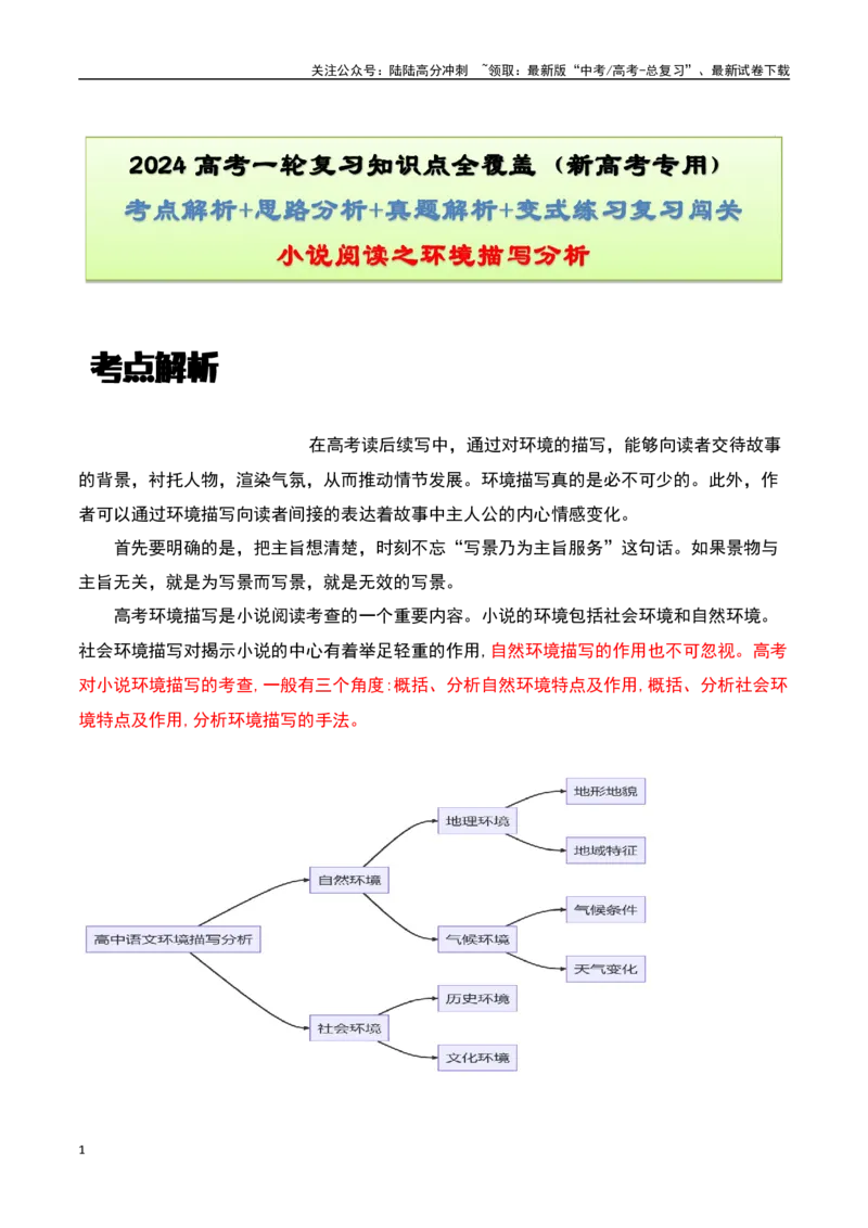 《小说阅读之环境描写分析（原卷版）-知识点闯关全覆盖（新高考专用）_一轮复习_2025年_2025年高考语文一轮复习知识点专项归纳真题练新高考专用_资料》第1页预览
