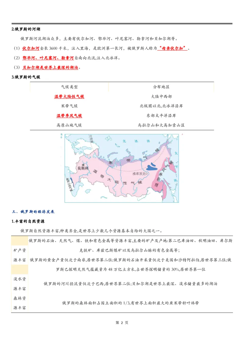 《《俄罗斯》知识总结-8772069fb26d_学而思初中1年级_2024春下初一_初一地理培训班（春下·全国版·A+）_5.“战斗民族”—俄罗斯》第2页预览