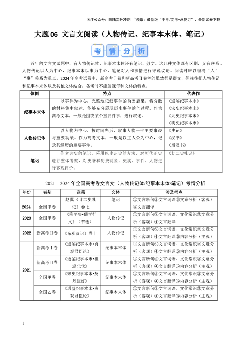 《大题06文言文阅读（人物传记、纪事本末体、笔记）（解析版）_三轮冲刺_大题精做冲刺2025年高考语文大题突破+限时集训（新高考通用）》第1页预览