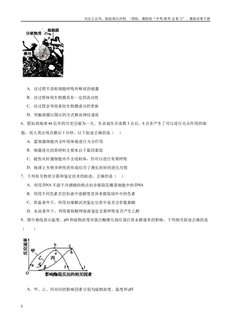 《必修1分子与细胞必刷卷03（原卷版）_06-生物-高考总复习_一轮复习_2024年_2024年高考生物一轮复习收官必刷卷（新教材新高考）_资料》第3页预览