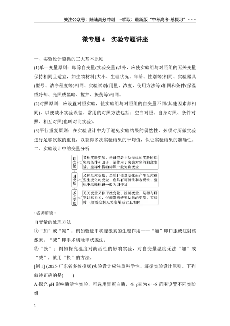 《微专题4：实验专题讲座_06-生物-高考总复习_一轮复习_2026年-生物高考一轮复习_12026届高三生物一轮复习讲义》第1页预览