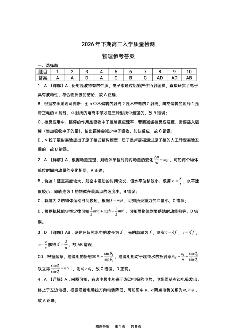 《2027版高三《上学期入学质检》（湖南株洲一中）物理试卷+答案_2027版《高三上学期开学摸底模拟卷》全国多省（物理）》第9页预览