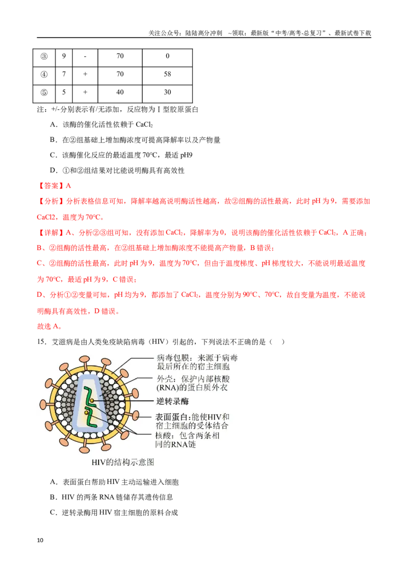《必修1分子与细胞必刷卷01（解析版）_06-生物-高考总复习_一轮复习_2024年_2024年高考生物一轮复习收官必刷卷（新教材新高考）_资料》第10页预览