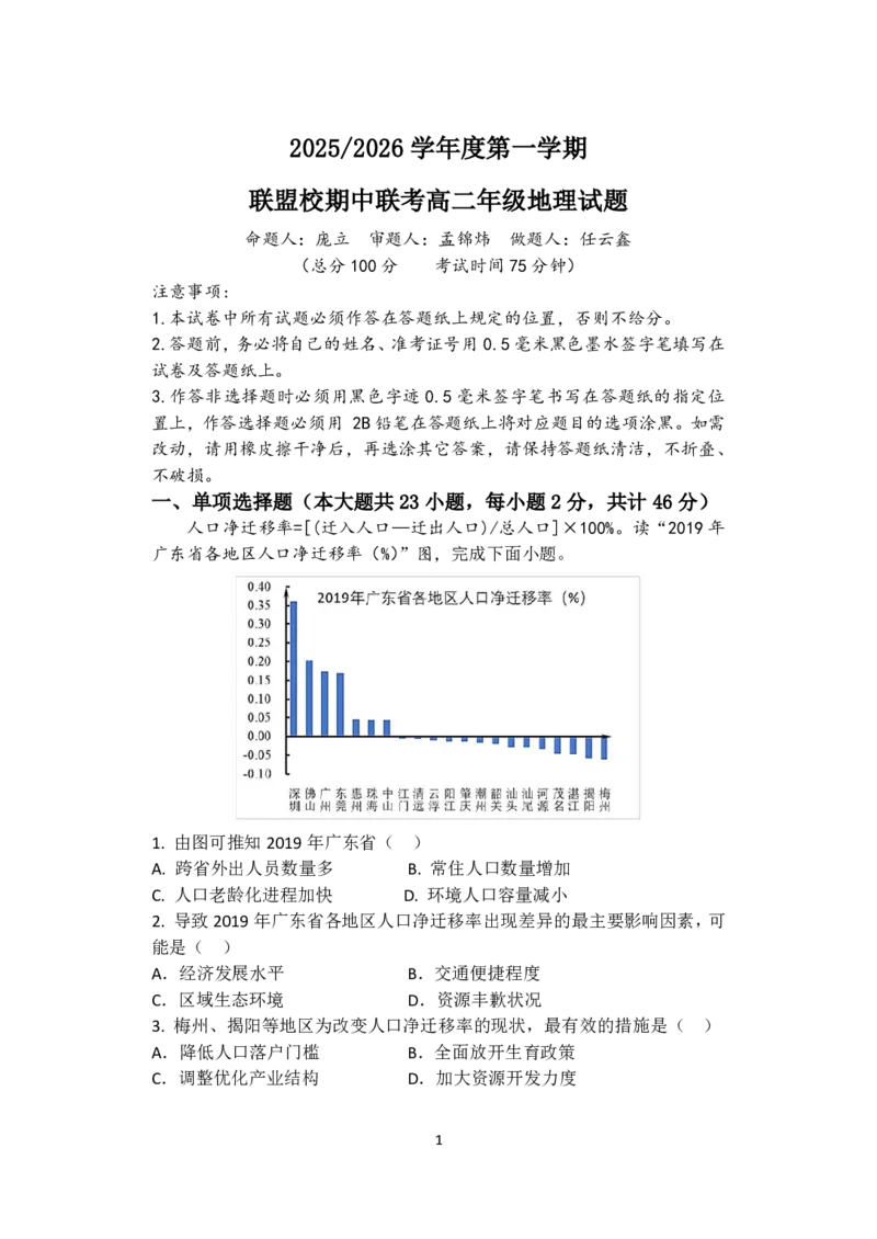 《江苏省盐城市五校2025-2026学年高二上学期期中联考试题地理PDF版含答案（可编辑）_20272025-2026学年高二上学期《期中考试试卷合集》全国多省全科（78套）》第1页预览