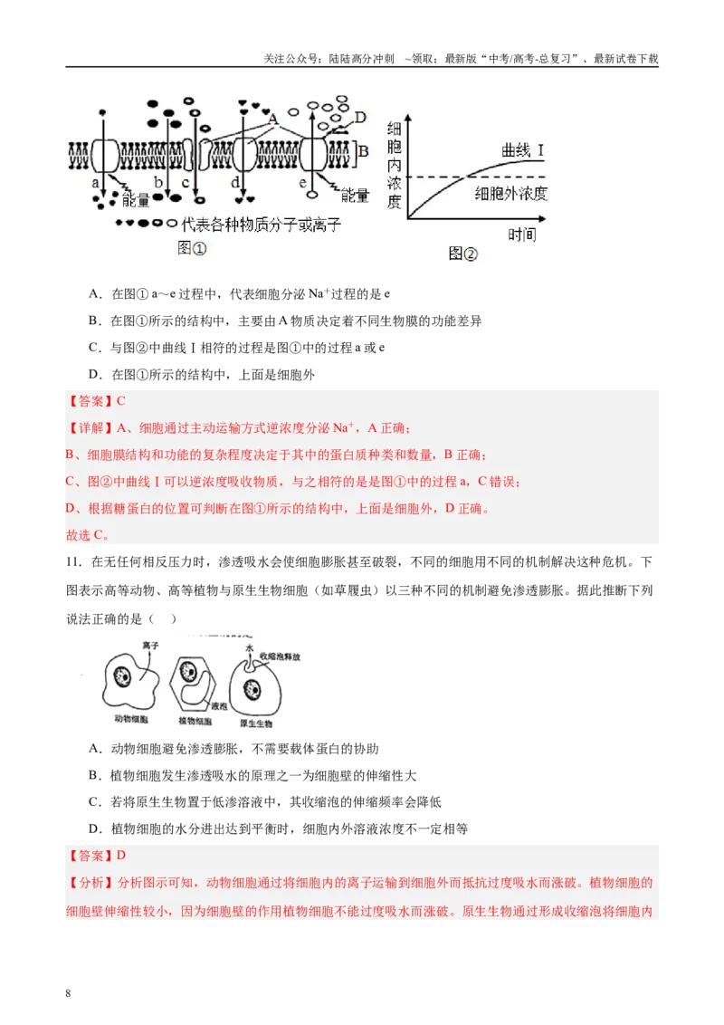 《微专题1物质的运输方式解析版_06-生物-高考总复习_专项复习_2025年_2025年高考生物考前冲刺微专题限时练（全国通用）_资料》第8页预览
