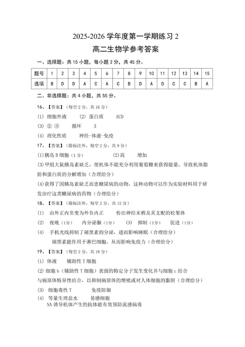 《生物练习2答案_20272025-2026学年高二上学期《月考+阶段检测类试卷合集》全国多省全科（100套）_251230安徽省庐巢联盟2025-2026学年高二上学期第二次月考》第1页预览