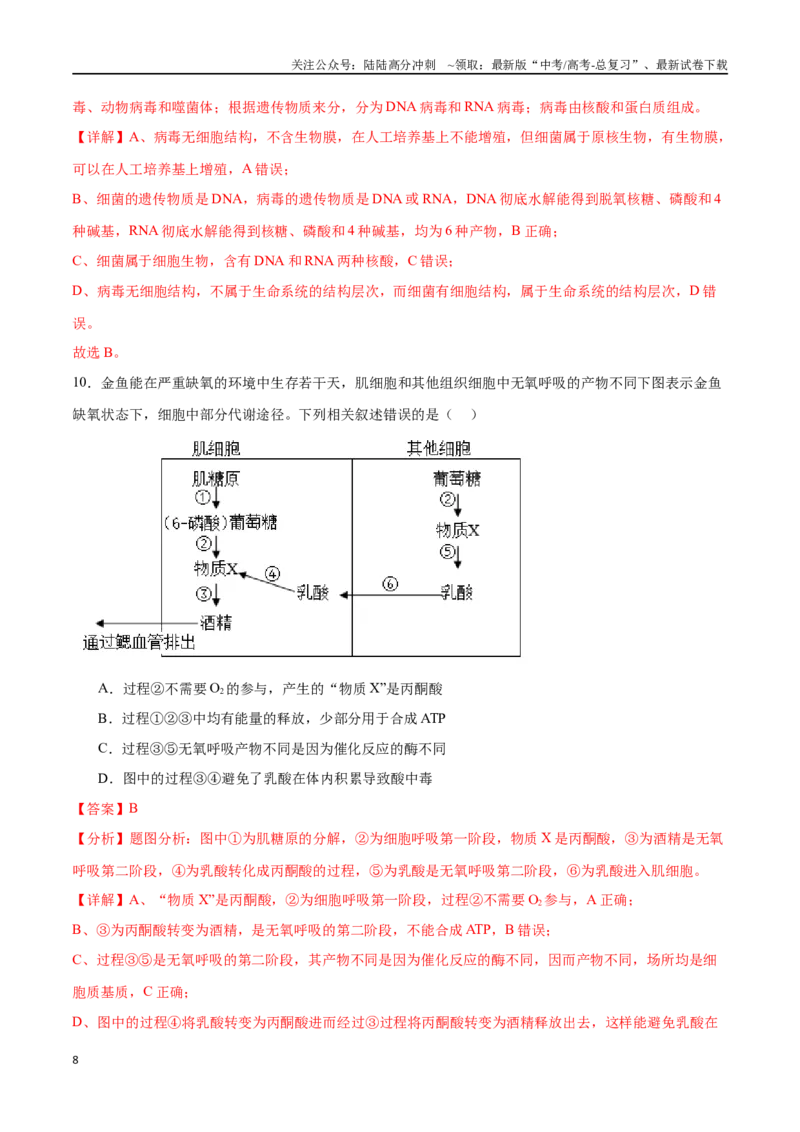 《必修1分子与细胞必刷卷03（解析版）_06-生物-高考总复习_一轮复习_2024年_2024年高考生物一轮复习收官必刷卷（新教材新高考）_资料》第8页预览