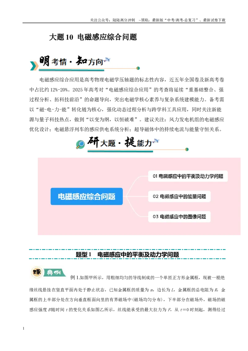 《大题10电磁感应综合问题（教师版）_04-物理-高考总复习_专项复习_2025年_2025年高考物理大题突破+限时集训（新高考通用）》第1页预览