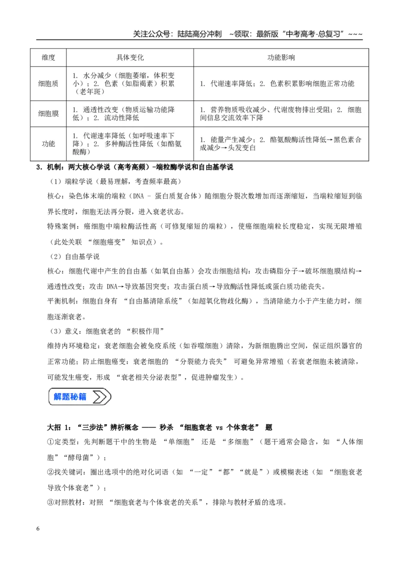 《培优专题05细胞衰老、凋亡与人体健康（高效培优讲义）（全国通用）（学生版）_06-生物-高考总复习_一轮复习_2026年-生物高考一轮复习_2026版_一轮培优提升》第6页预览