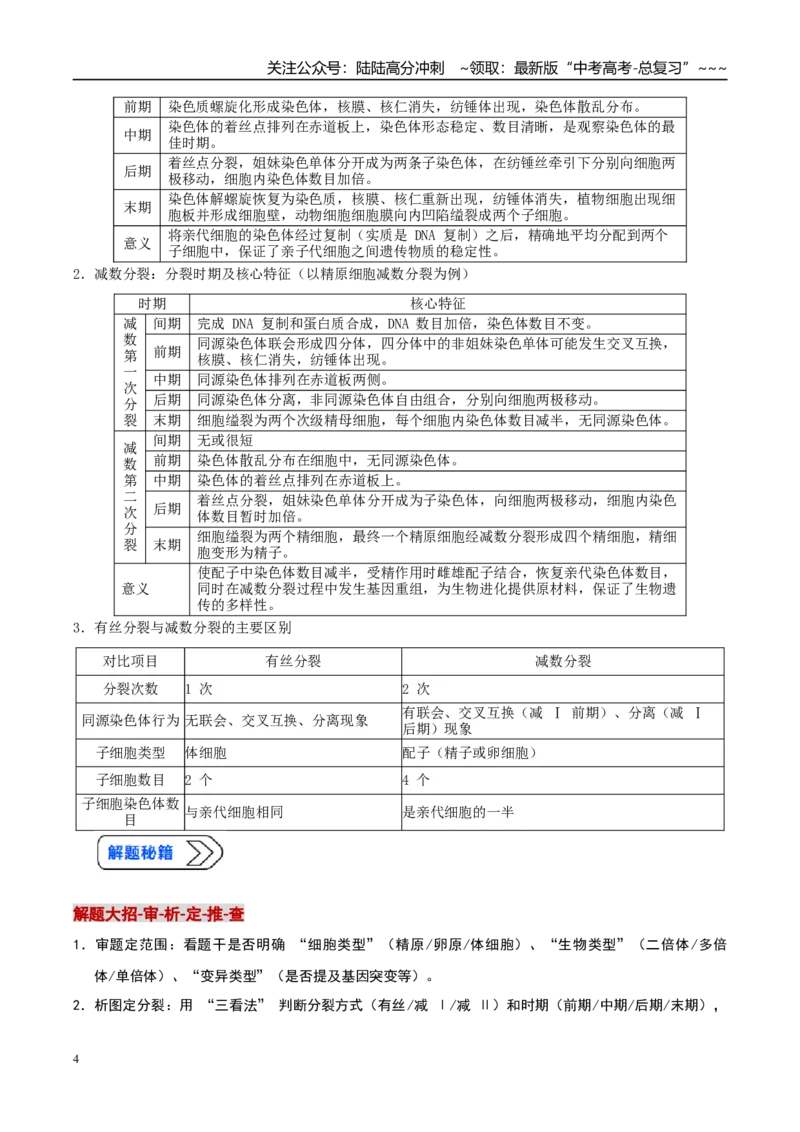《培优专题04细胞分裂与可遗传变异（高效培优讲义）（全国通用）（教师版）_06-生物-高考总复习_一轮复习_2026年-生物高考一轮复习_2026版_一轮培优提升》第4页预览