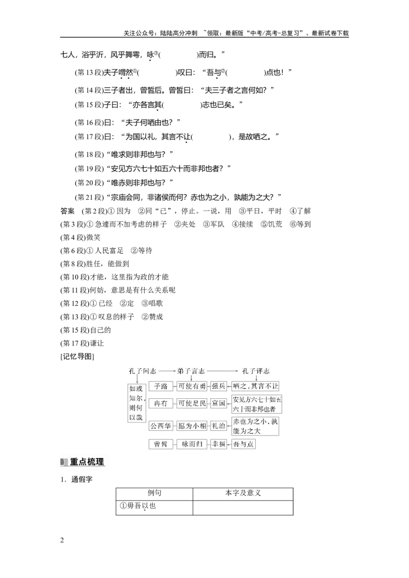 《必修下册(一)　单篇梳理1　子路、曾皙、冉有、公西华侍坐_一轮复习_2025年_2025年大一轮复习讲义人教版语文_资料_1-资料_大一轮复习讲义教师专用_教材文言文点线面》第2页预览