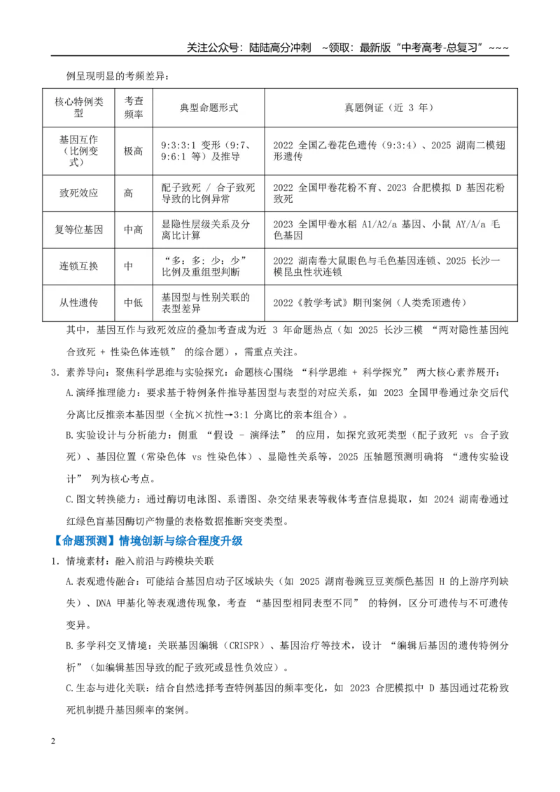 《培优专题07遗传定律的特例（高效培优讲义）（全国通用）（学生版）_06-生物-高考总复习_一轮复习_2026年-生物高考一轮复习_2026年高考生物一轮复习讲义+练习+课件（新教材新高考）-G55》第2页预览