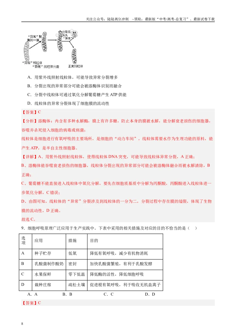 《微专题2光合作用和呼吸作用解析版_06-生物-高考总复习_专项复习_2025年_2025年高考生物考前冲刺微专题限时练（全国通用）_资料》第8页预览