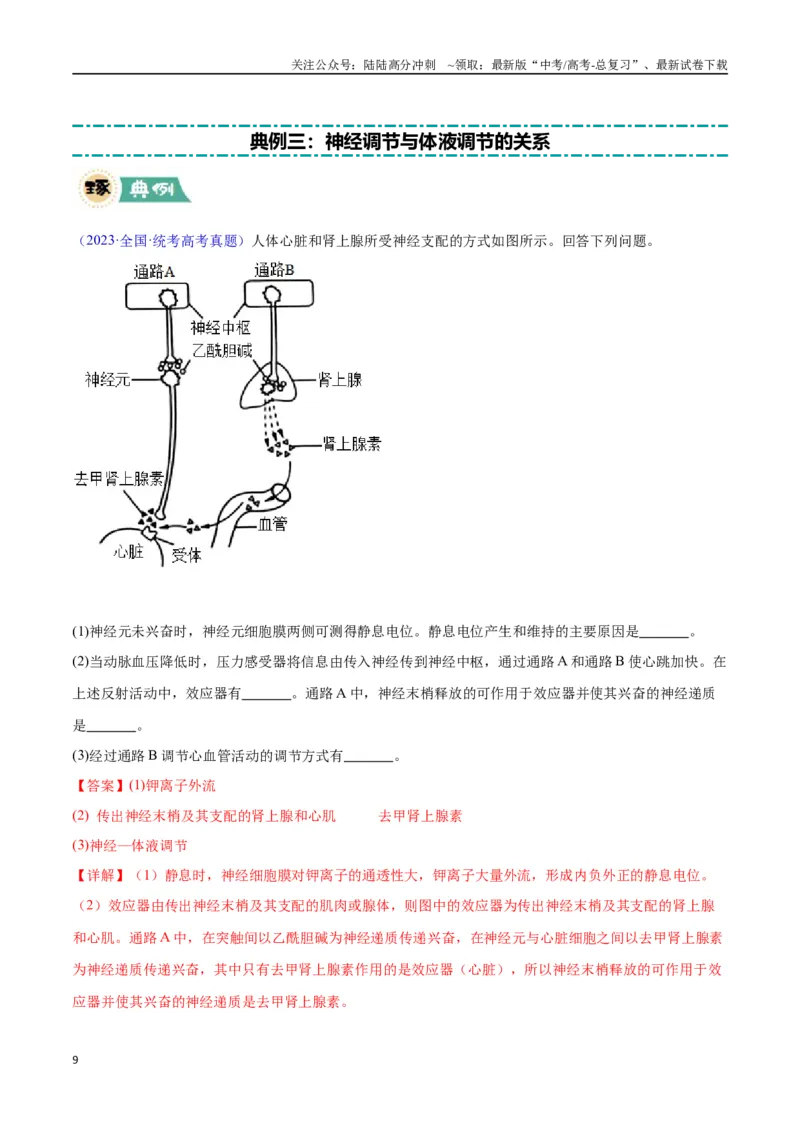 《大题03生命活动调节类（教师版）_06-生物-高考总复习_专项复习_2025年_2025年高考生物大题突破+限时集训（安徽专用）》第9页预览