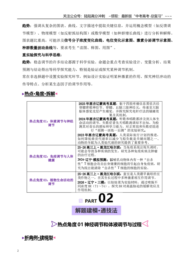 《大题03稳态与调节（4大热点角度精讲精练）（黑吉辽蒙专用）（教师版）_06-生物-高考总复习_专项复习_2026年-生物高考专项复习_2026年高考生物终极冲刺讲练测（黑吉辽蒙专用）-G466_2026版》第2页预览