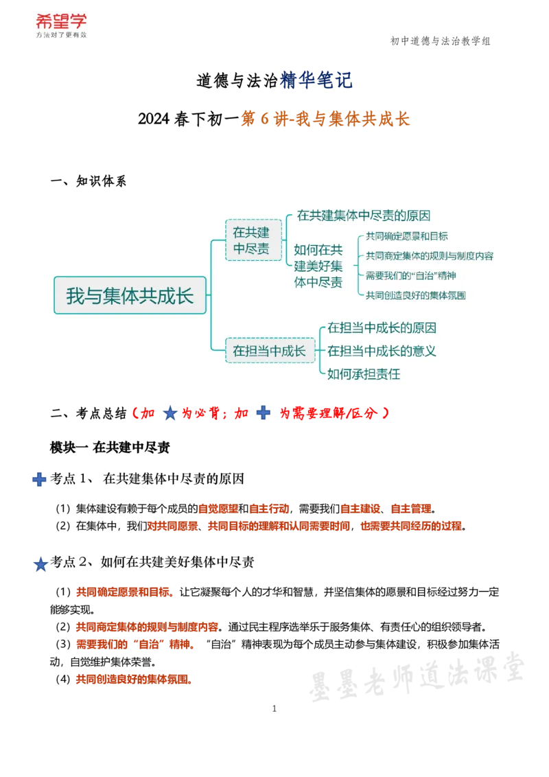 《初一政治春下跟课笔记-第6讲-489793e5f8e9_学而思初中1年级_2024春下初一_初一政治培训班（春下·全国版·A+）_讲义及拓展资料》第1页预览