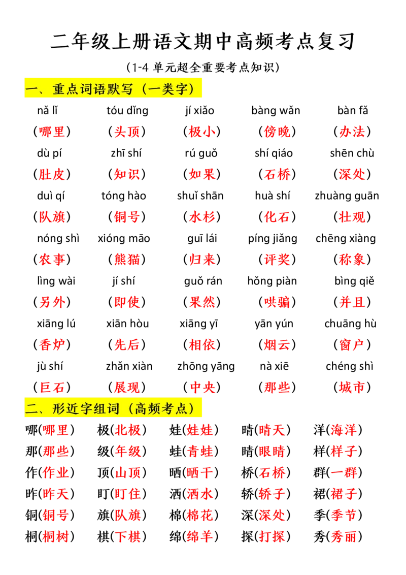 《02、二上语文期中高频考点复习(背诵)_2年级上册同步教辅_2上-语文_二上语文-期中+期末复习》第1页预览