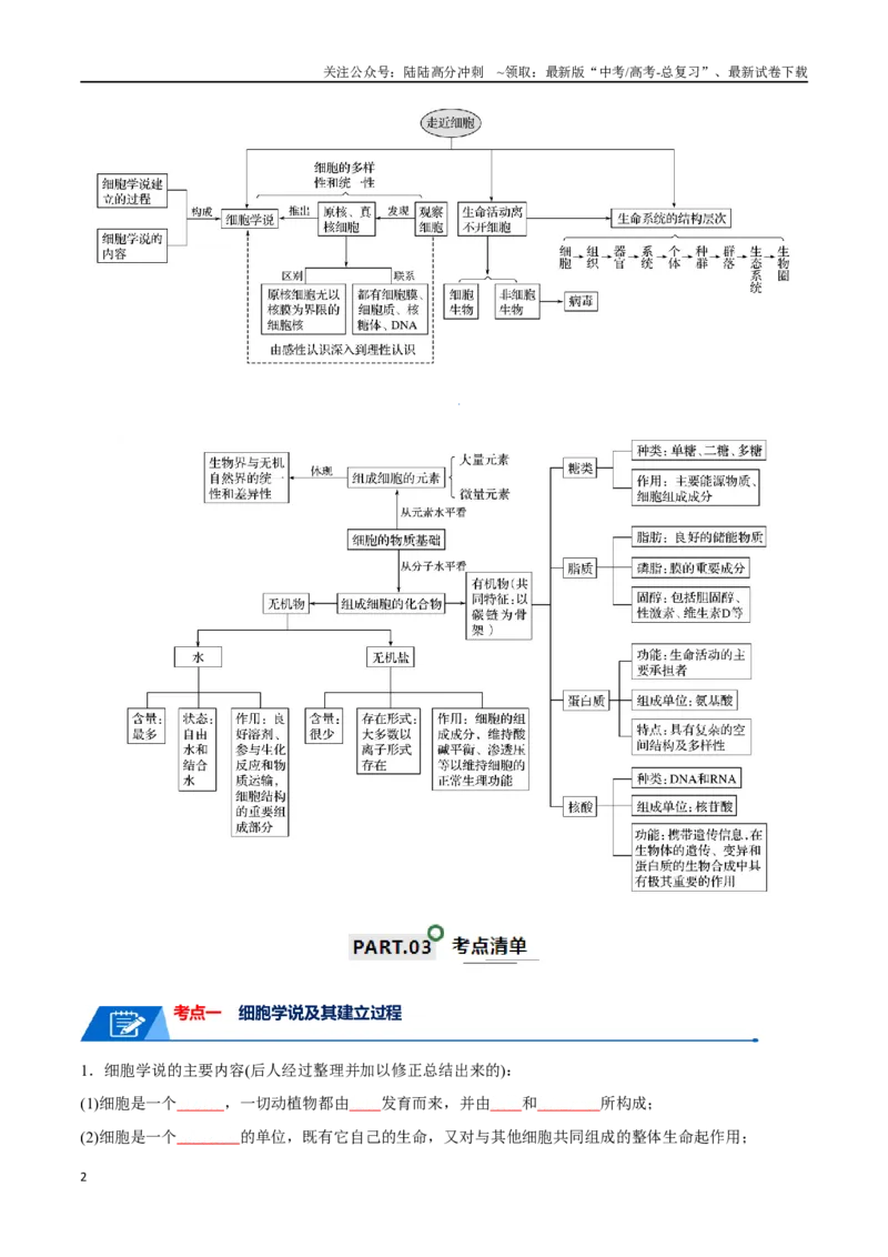 《宝典01走近细胞及细胞的分子组成（10考点+14易错点）（原卷版）_06-生物-高考总复习_一轮复习_2024年_2024年高考生物一轮复习知识清单必背总结全国通用_资料》第2页预览