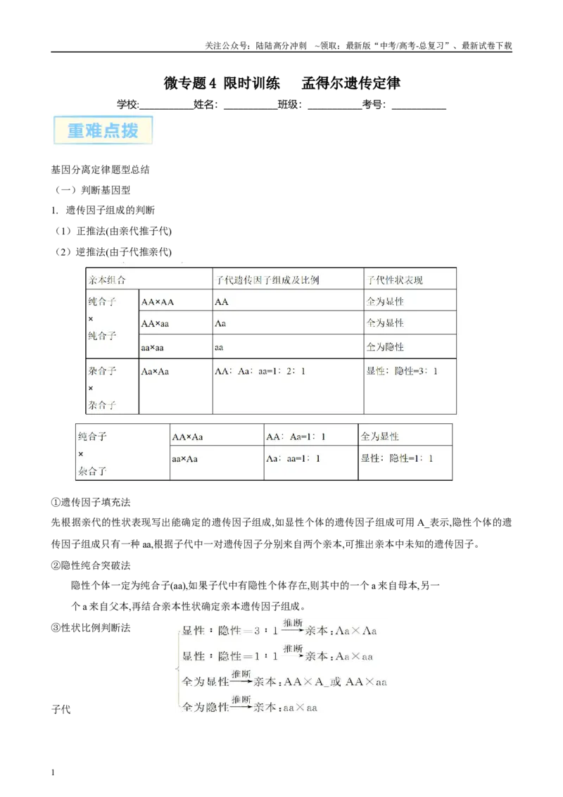 《微专题4孟得尔遗传定律解析版_06-生物-高考总复习_专项复习_2025年_2025年高考生物考前冲刺微专题限时练（全国通用）_资料》第1页预览