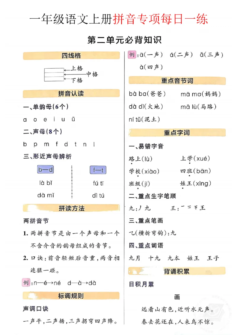 《10.2一年级语文上册拼音项每日一练（234单元）1纯图版_1年级上册同步教辅_1上语文_一上语文-拼音练习》第8页预览