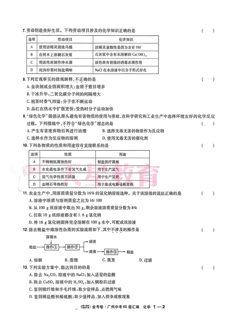 《广州金考卷化学主书(1)_12.2026年4月全国各地高考模拟卷_2026版初中金考卷•45套中考试卷汇编系列合集_2026《金考卷45套》广州专版数学，化学_26广州化学》第6页预览