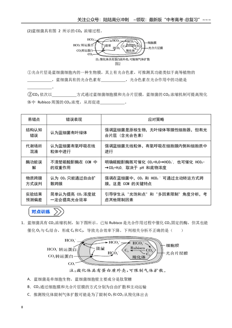 《培优专题03蓝细菌的CO2浓缩机制、C4和景天科代谢途径（高效培优讲义）（全国通用）（学生版）_06-生物-高考总复习_一轮复习_2026年-生物高考一轮复习_2026版_一轮培优提升》第8页预览