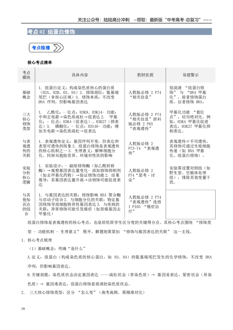 《培优专题10表观遗传（高效培优讲义）（教师版）_06-生物-高考总复习_一轮复习_2026年-生物高考一轮复习_2026年高考生物一轮复习讲义+练习+课件（新教材新高考）-G55_2026版_一轮培优提升》第10页预览
