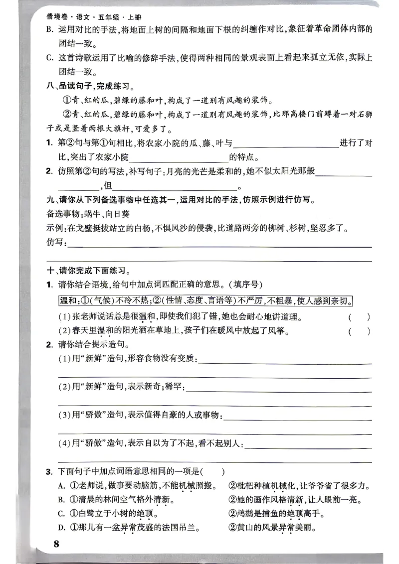《5上语文小白哦情境卷期末过课本_2027版小学《小白鸥情境卷》1-5年级（语文）》第9页预览