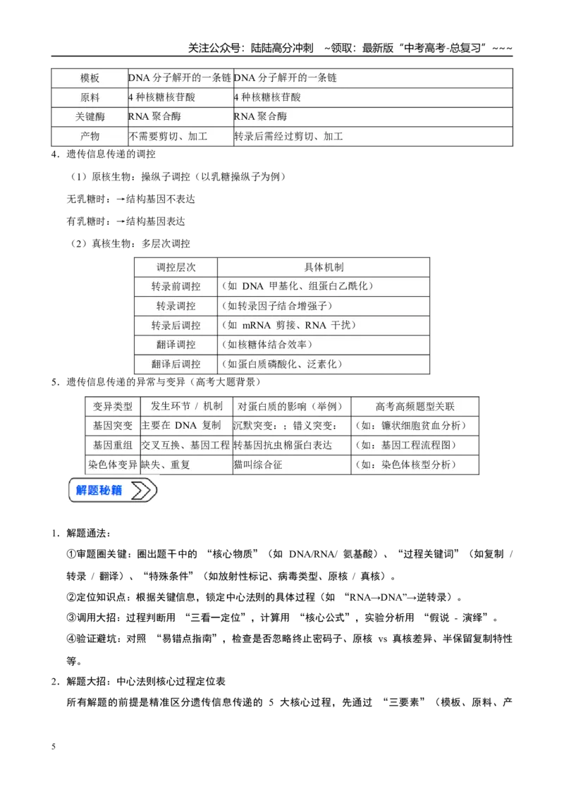 《培优专题06遗传信息的传递与表达（高效培优讲义）（全国通用）（学生版）_06-生物-高考总复习_一轮复习_2026年-生物高考一轮复习_2026版_一轮培优提升》第5页预览