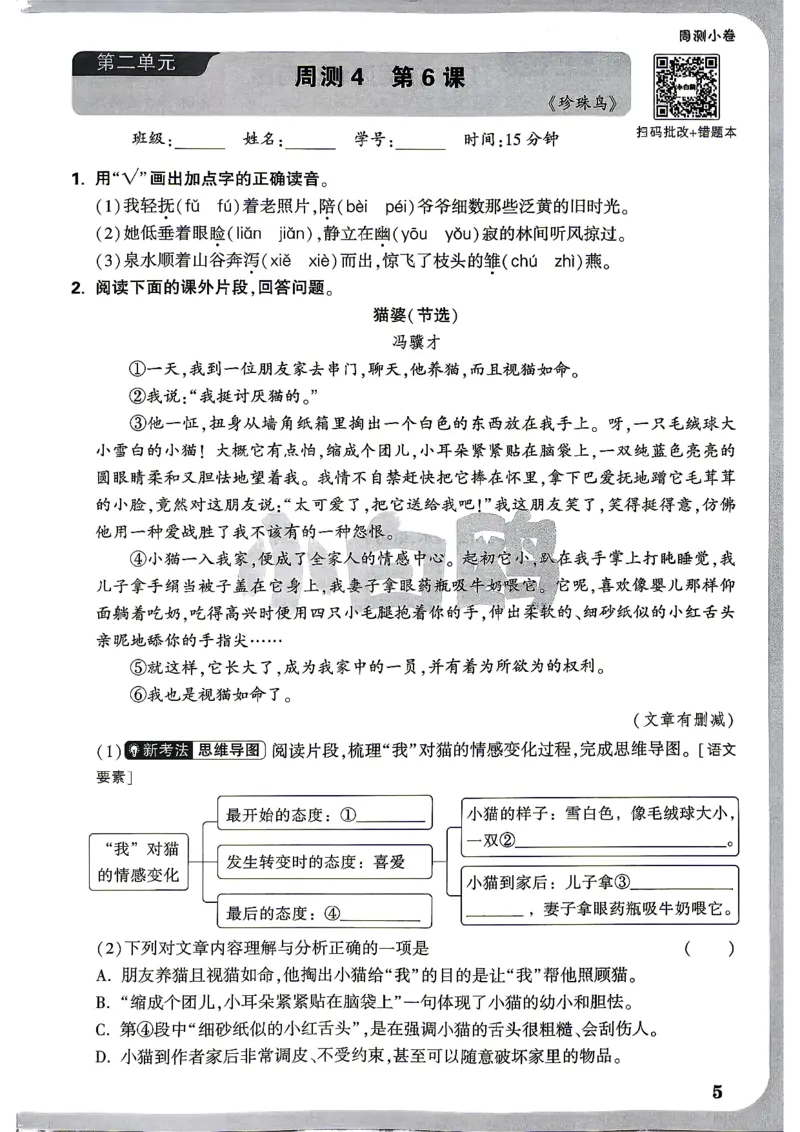 《5上语文小白哦情境卷周测小卷_2027版小学《小白鸥情境卷》1-5年级（语文）》第8页预览