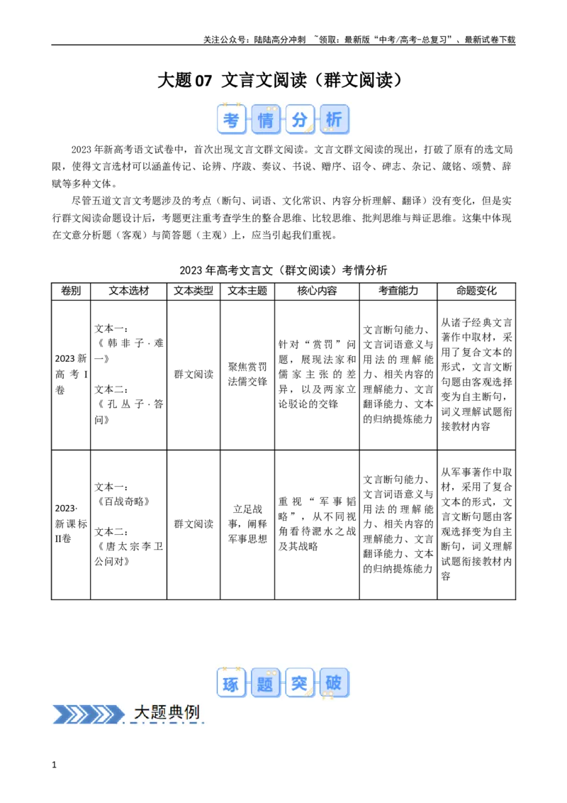 《大题07文言文阅读（群文阅读）（解析版）_专项复习_2024年_2024年新高考语文大题突破练习题大题预测试卷训练_资料》第1页预览