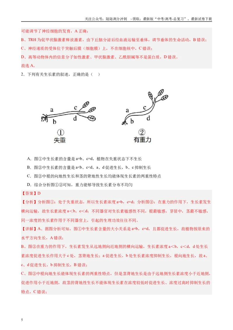 《微专题6神经、体液、免疫三大调节解析版_06-生物-高考总复习_专项复习_2025年_2025年高考生物考前冲刺微专题限时练（全国通用）_资料》第5页预览