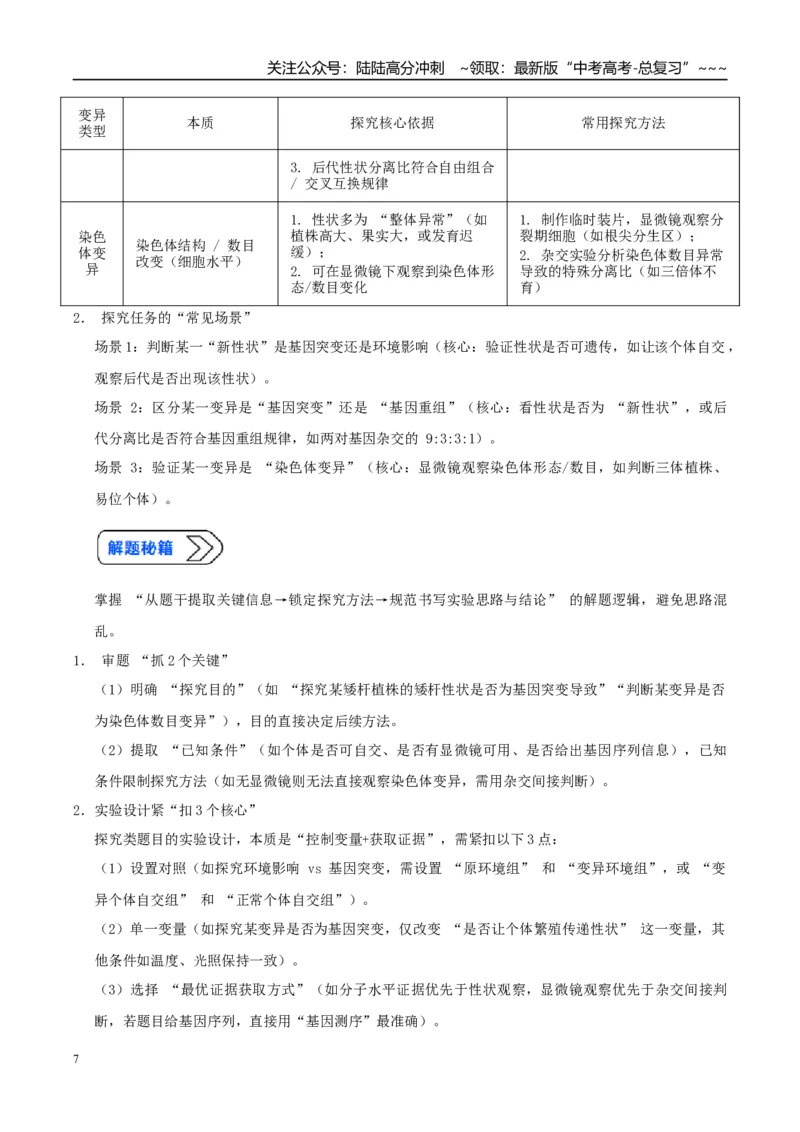 《培优专题11生物变异实验探究（高效培优讲义）（教师版）_06-生物-高考总复习_一轮复习_2026年-生物高考一轮复习_2026年高考生物一轮复习讲义+练习+课件（新教材新高考）-G55_2026版》第7页预览