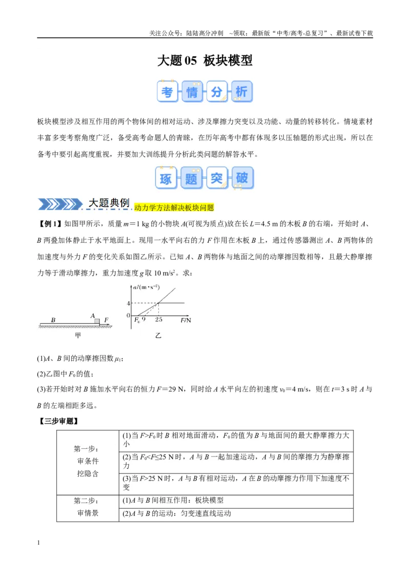 《大题05板块模型（原卷版）_04-物理-高考总复习_专项复习_2024年_2024年新高考物理大题突破练习题限时集训试卷练习_资料》第1页预览