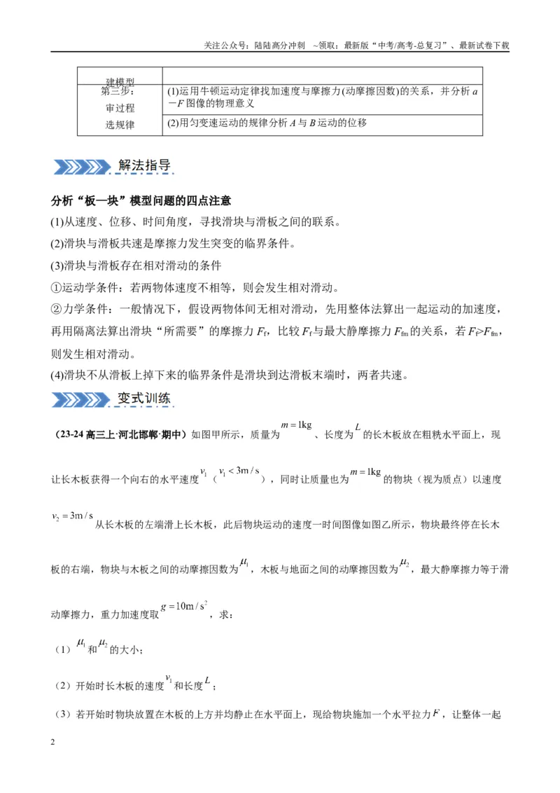 《大题05板块模型（原卷版）_04-物理-高考总复习_专项复习_2024年_2024年新高考物理大题突破练习题限时集训试卷练习_资料》第2页预览